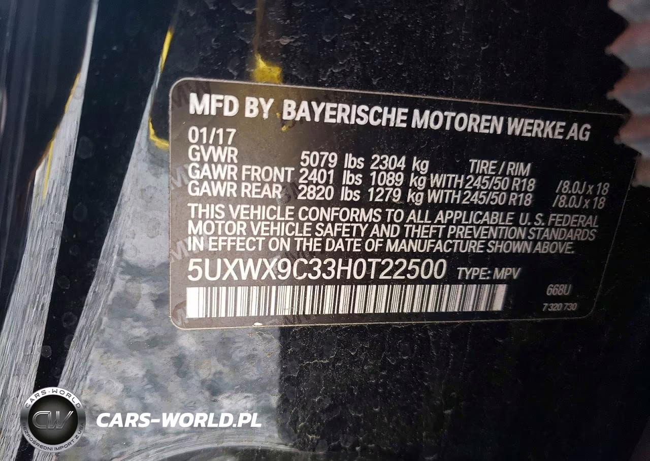 2017 BMW X3 xDrive28I VIN:5UXWX9C33H0T22500 - 13