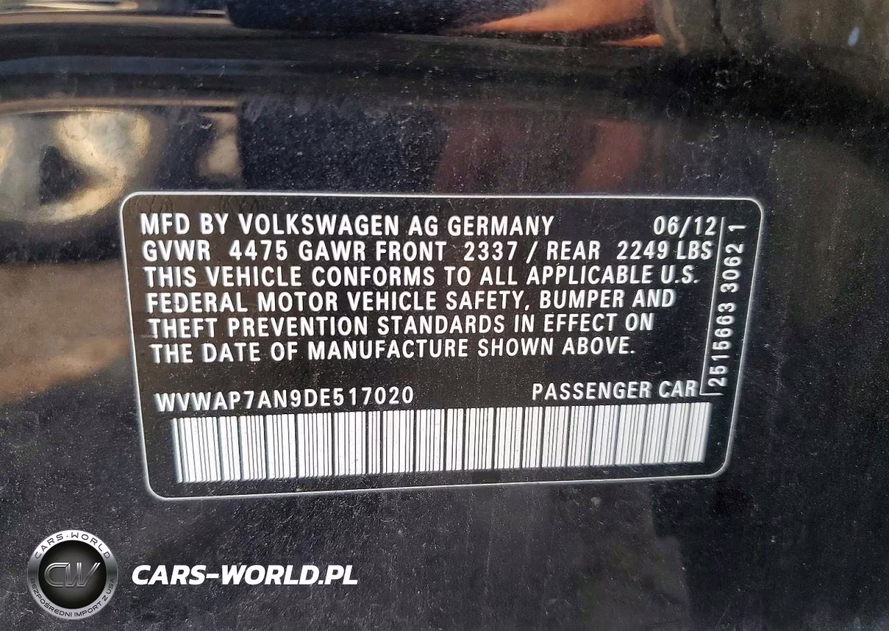 2013 Volkswagen Cc Sport VIN:WVWAP7AN9DE517020 - 12