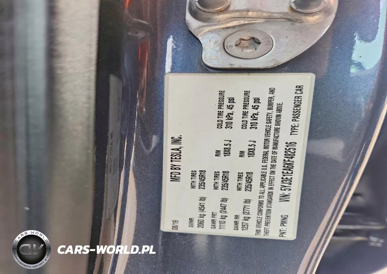 2019 Tesla Model 3 VIN:5YJ3E1EA6KF482516 - 12