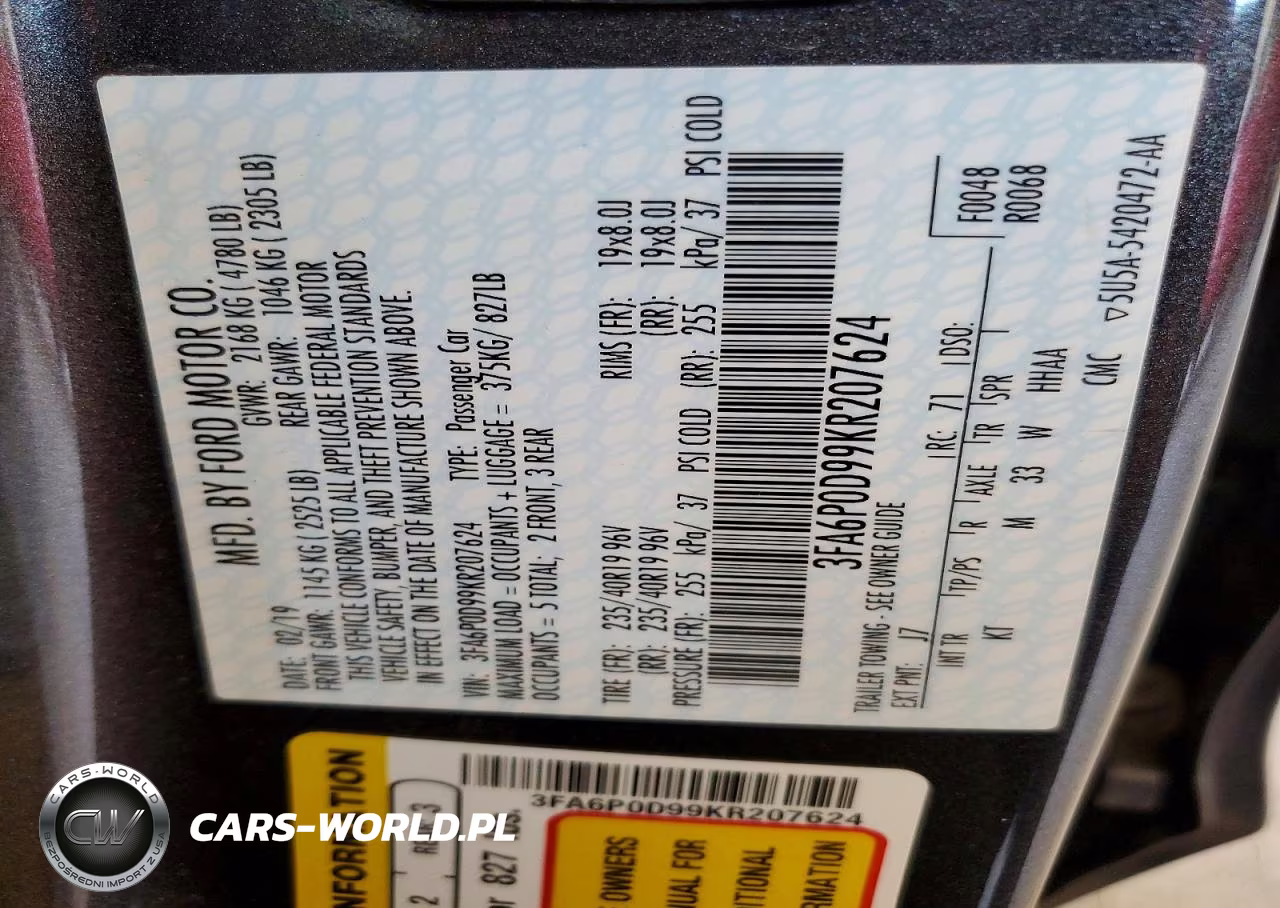 2019 Ford Fusion Titanium VIN:3FA6P0D99KR207624 - 13