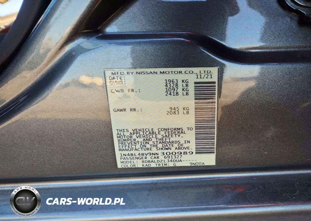 2022 Nissan Altima S VIN:1N4BL4BV9NN300989 - 12