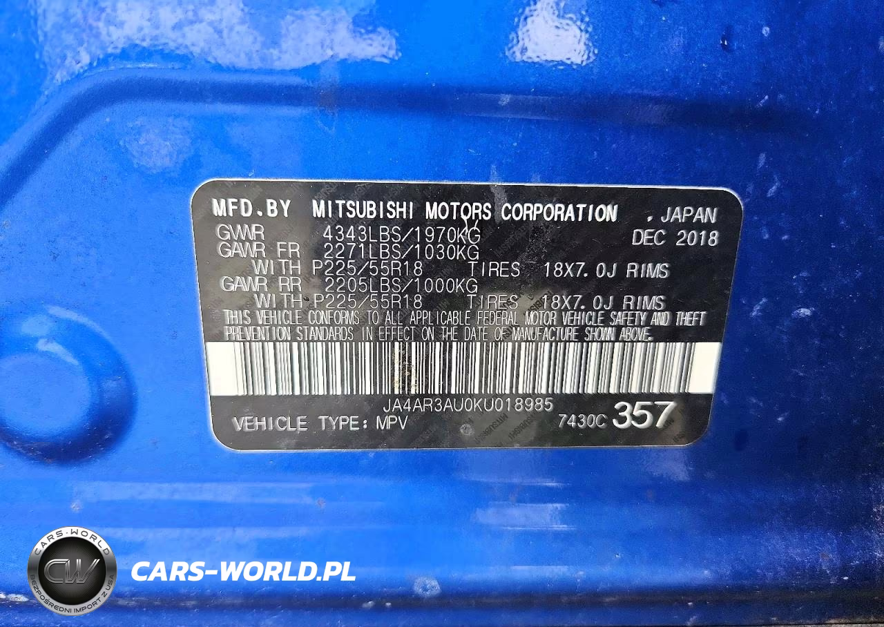 2019 Mitsubishi Outlander Sport Es VIN:JA4AR3AU0KU018985 - 12