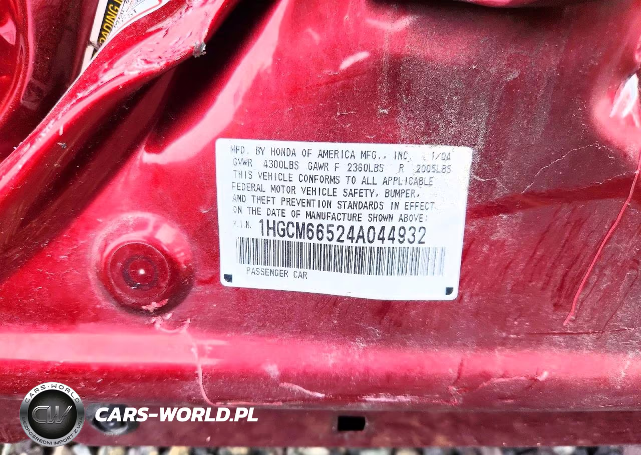 2004 Honda Accord Ex VIN:1HGCM66524A044932 - 12