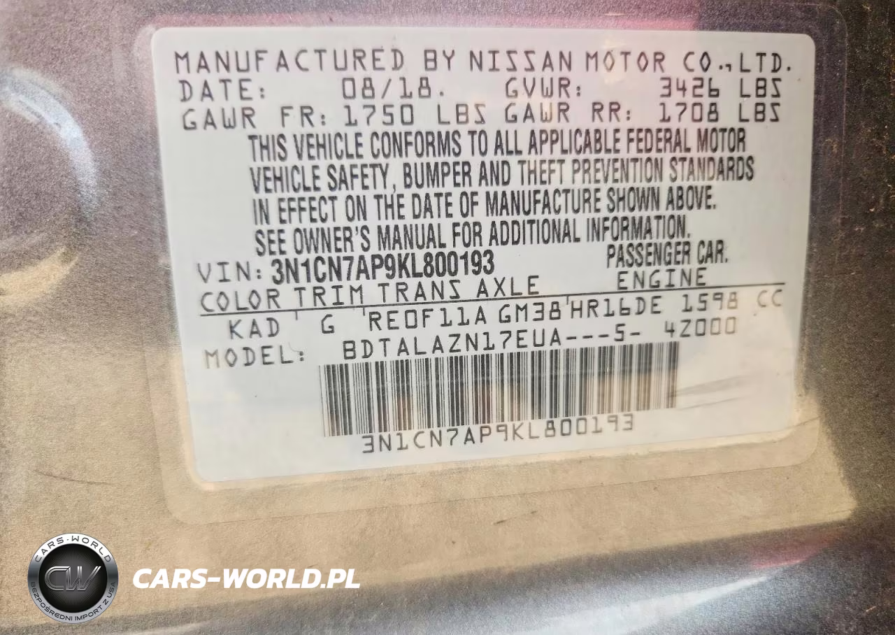 2019 Nissan Versa S Plus VIN:3N1CN7AP9KL800193 - 13