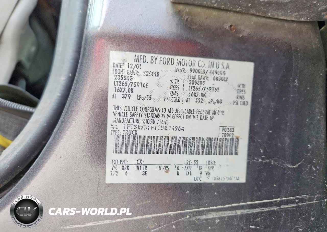 2002 Ford F350 Srw Super Duty VIN:1FTSW31F12EB73964 - 12