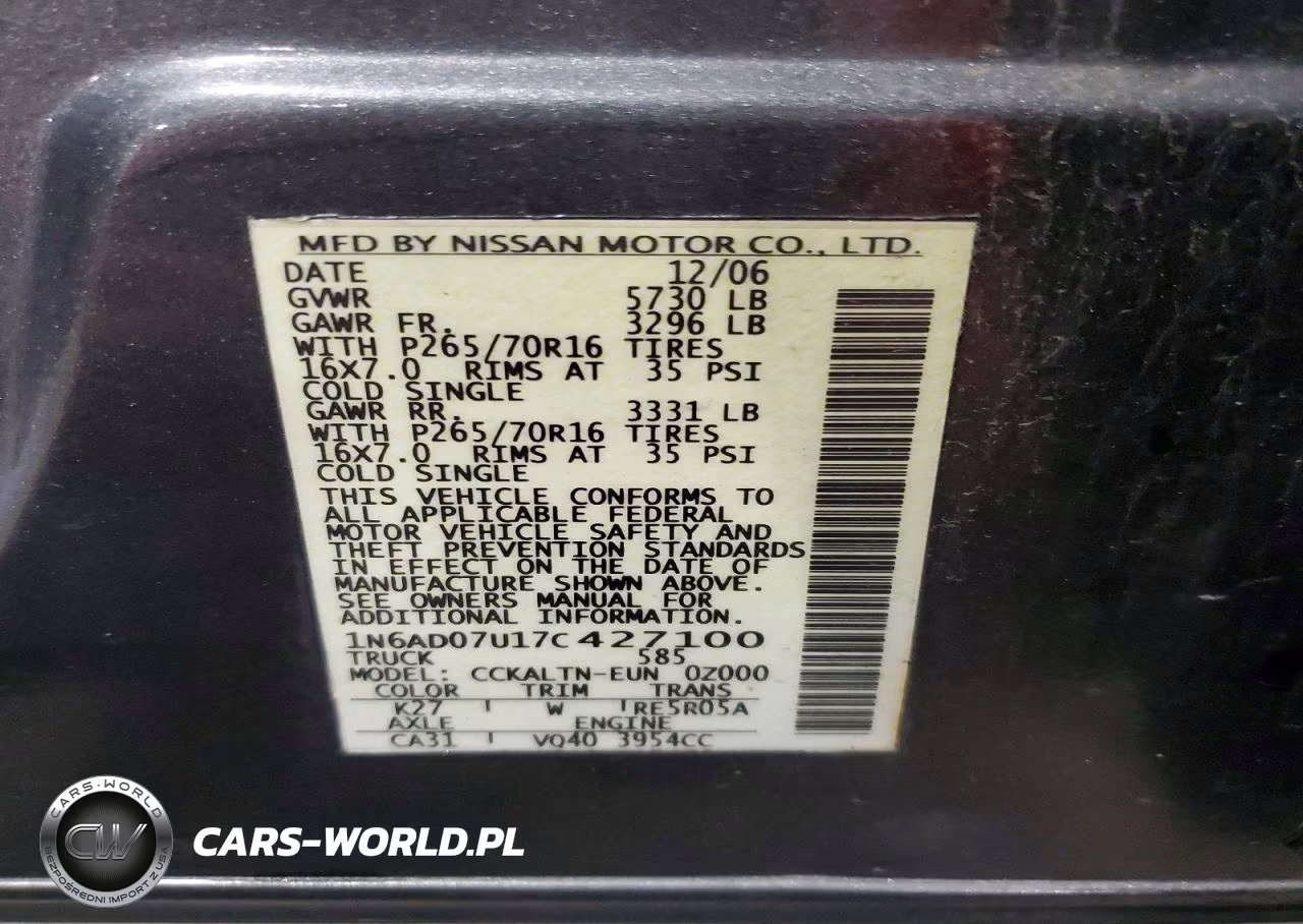2007 Nissan Frontier Se VIN:1N6AD07U17C427100 - 12