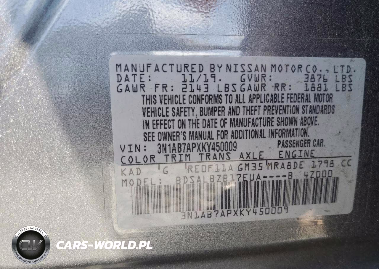 2019 Nissan Sentra S VIN:3N1AB7APXKY450009 - 12