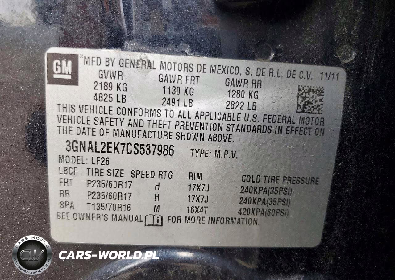 2012 Chevrolet Captiva Sport VIN:3GNAL2EK7CS537986 - 13