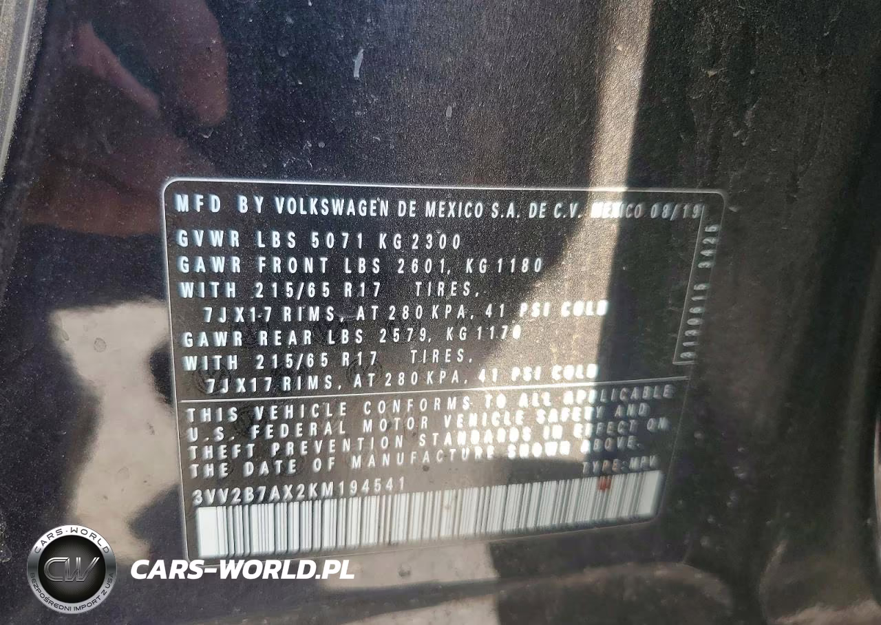 2019 Volkswagen Tiguan Se VIN:3VV2B7AX2KM194541 - 13