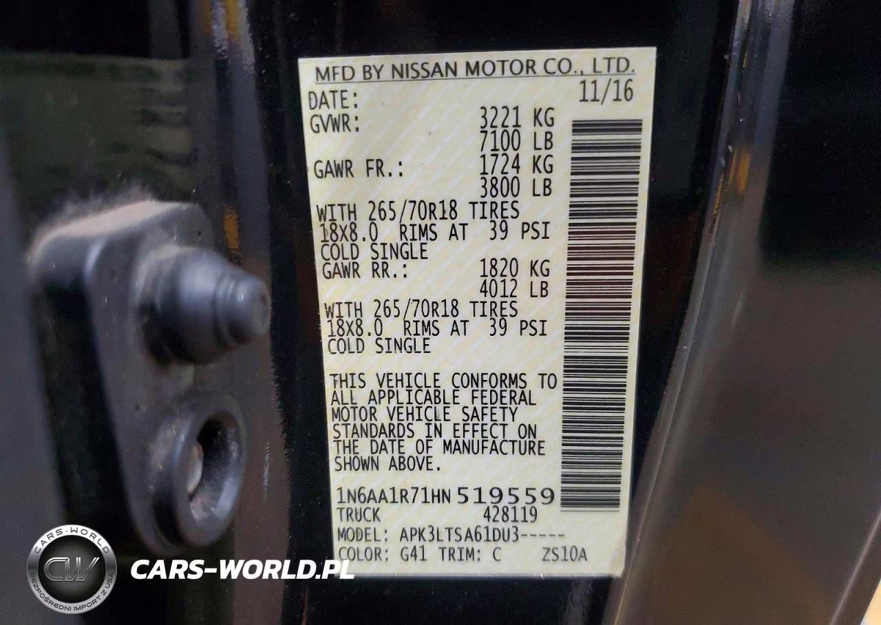 2017 Nissan Titan Sv VIN:1N6AA1R71HN519559 - 12