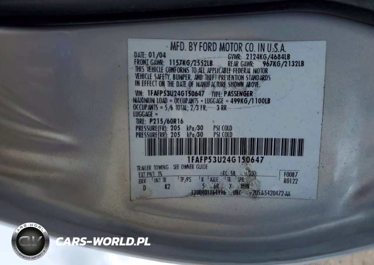 2004 Ford Taurus Se VIN:1FAFP53U24G150647 - 12