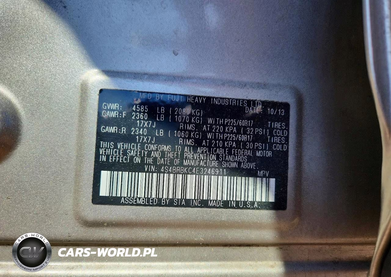 2014 Subaru Outback 2.5I Limited VIN:4S4BRBKC4E3246911 - 13