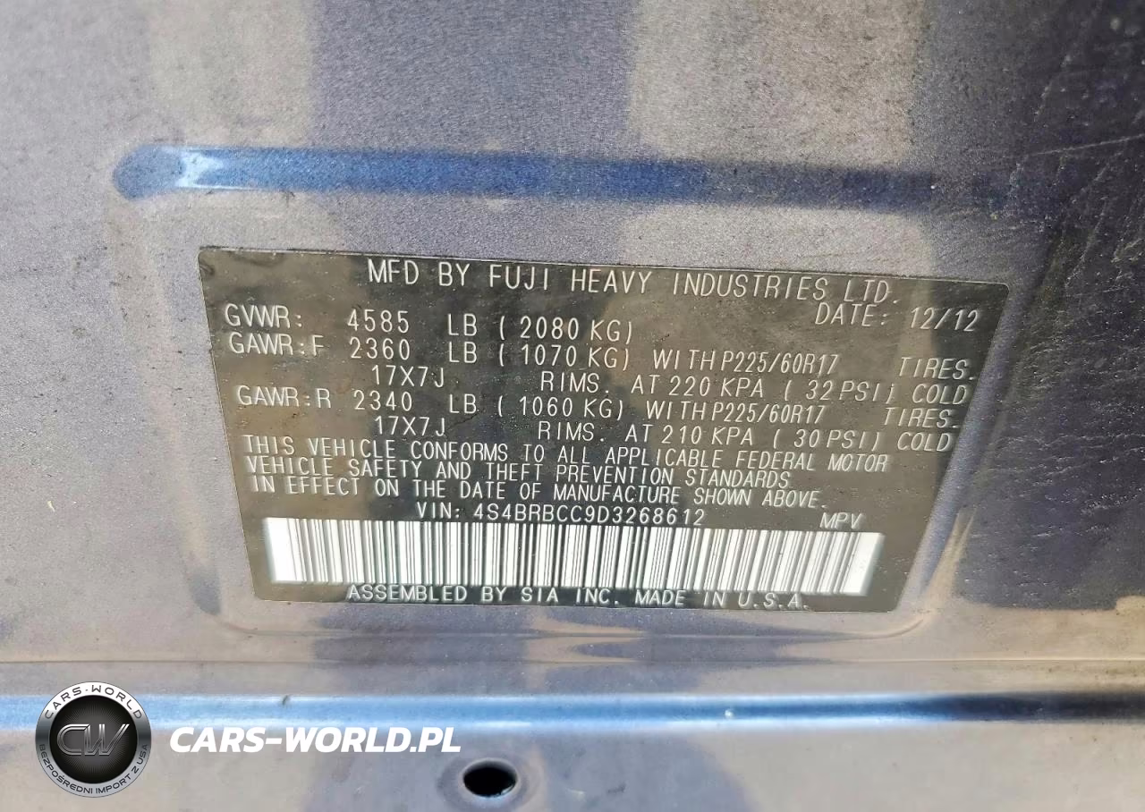 2013 Subaru Outback 2.5I Premium VIN:4S4BRBCC9D3268612 - 13