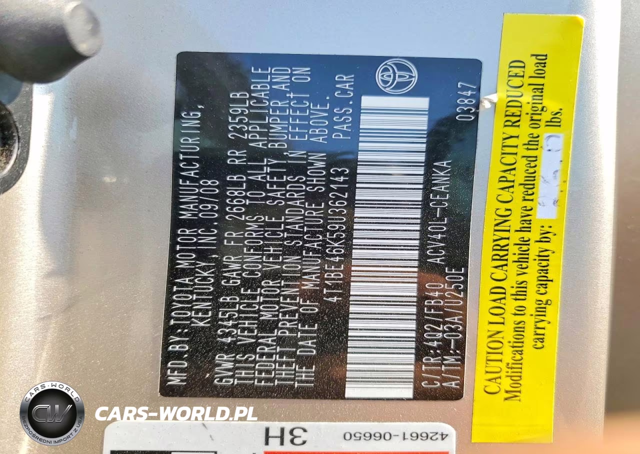 2009 Toyota Camry Le VIN:4T1BE46K59U362143 - 12
