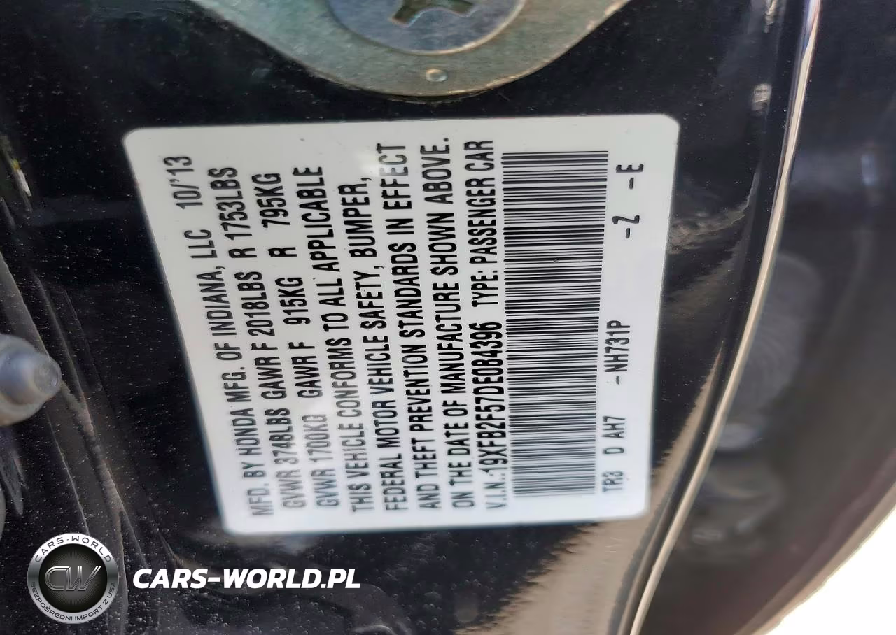 2013 Honda Civic Lx VIN:19XFB2F57DE084396 - 12