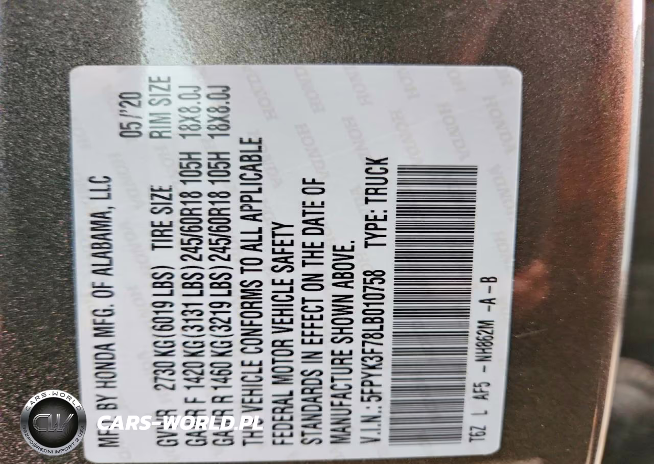 2020 Honda Ridgeline Rtl VIN:5FPYK3F78LB010758 - 12