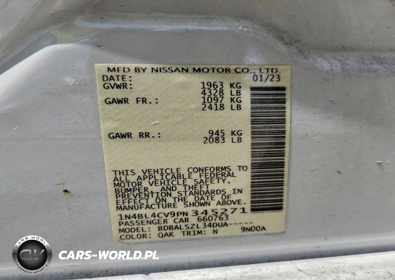 2023 Nissan Altima Sr VIN:1N4BL4CV9PN345271 - 12