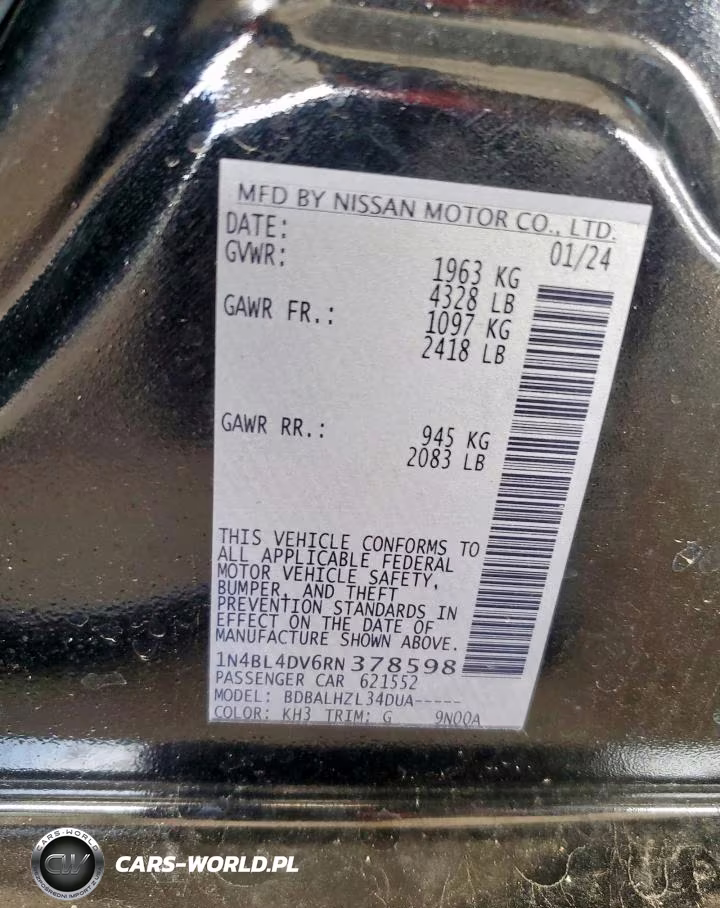 2024 Nissan Altima Sv VIN:1N4BL4DV6RN378598 - 13