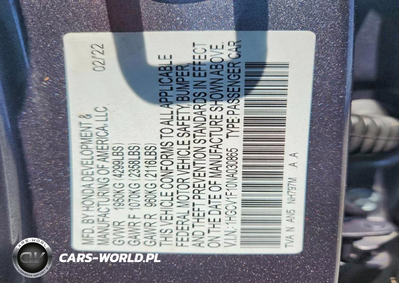 2022 Honda Accord Lx VIN:1HGCV1F10NA030865 - 12