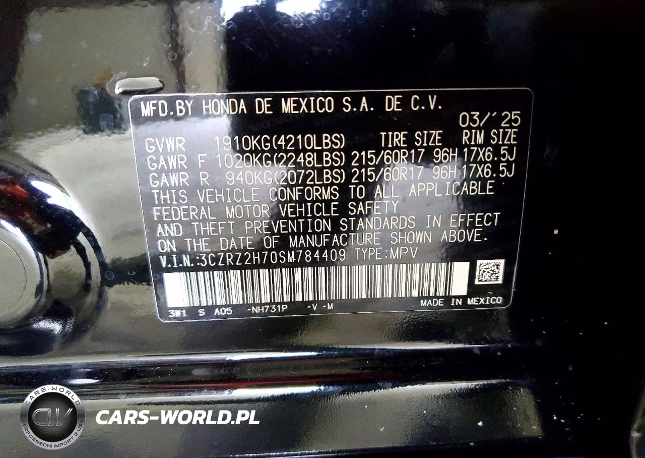2025 Honda Hr-V Exl VIN:3CZRZ2H70SM784409 - 13
