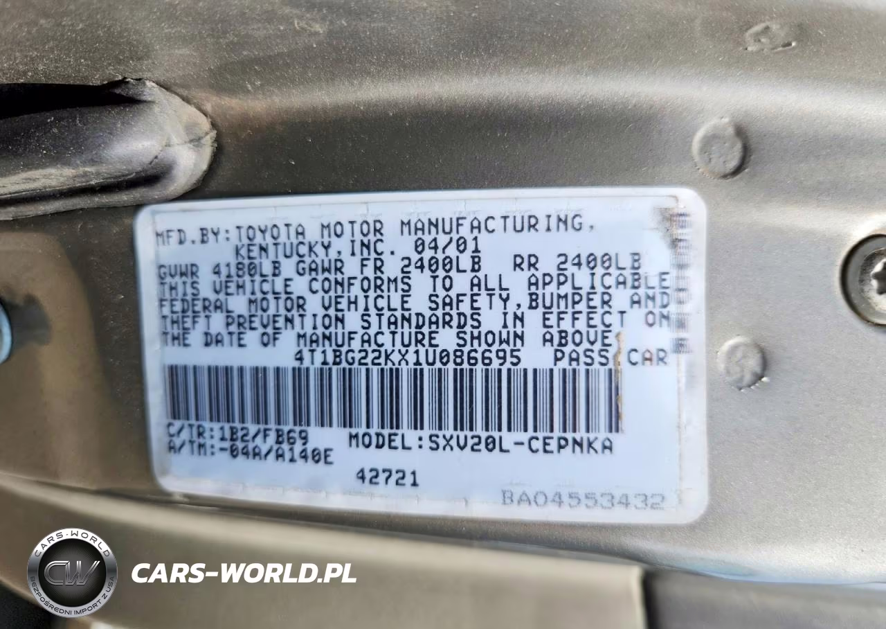 2001 Toyota Camry Le VIN:4T1BG22KX1U086695 - 12