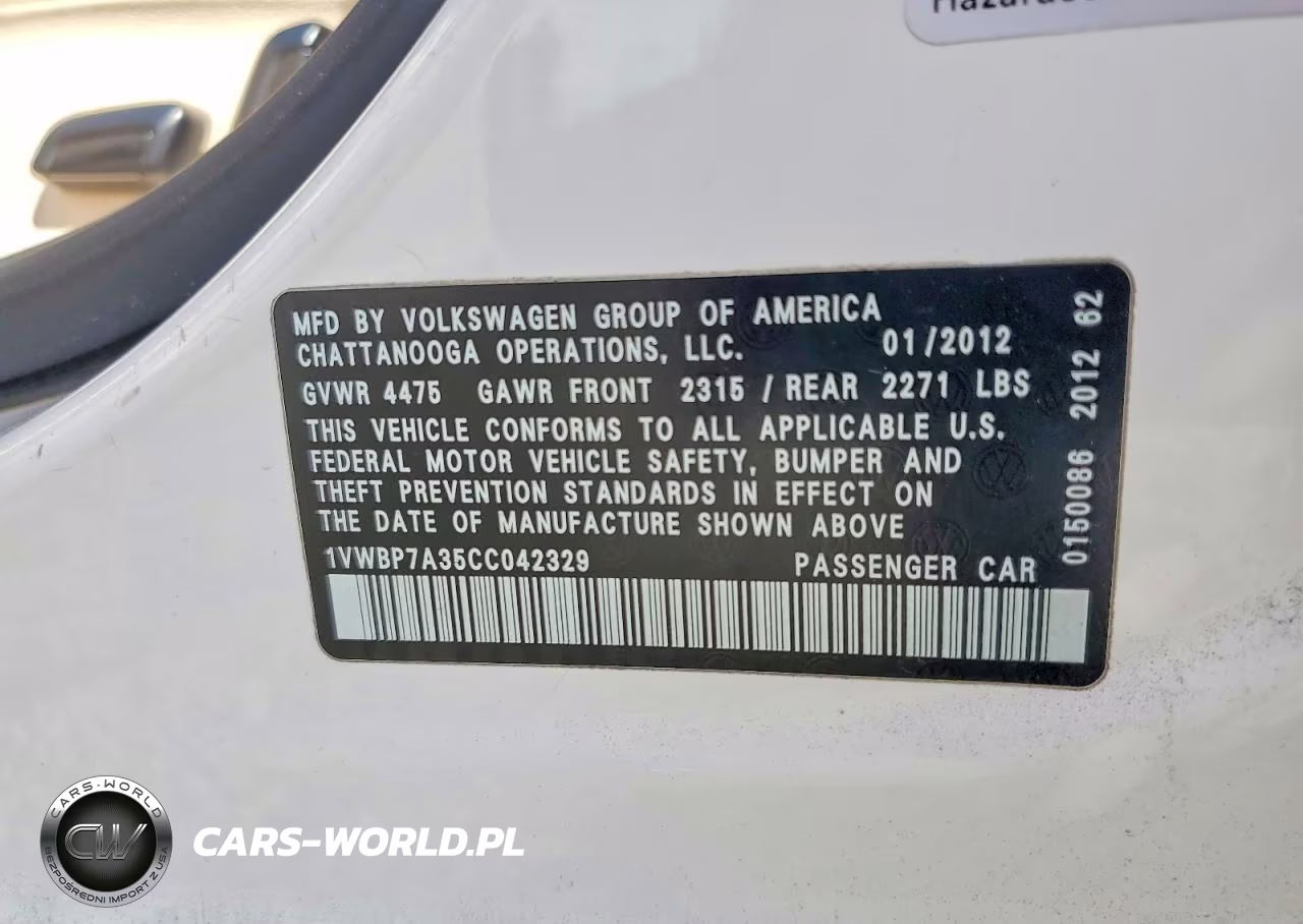 2012 Volkswagen Passat 2.5L Se VIN:1VWBP7A35CC042329 - 13