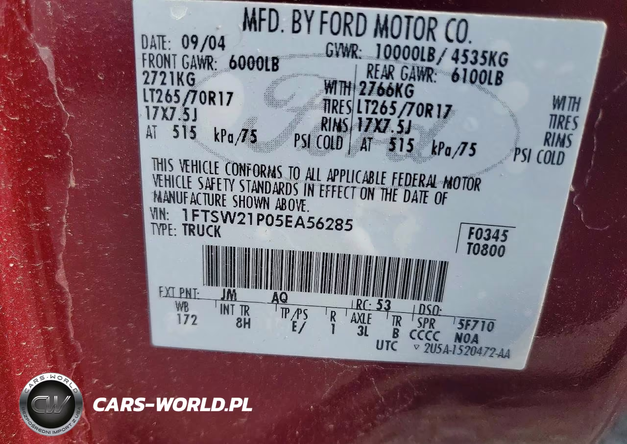 2005 Ford F250 Super Duty VIN:1FTSW21P05EA56285 - 12