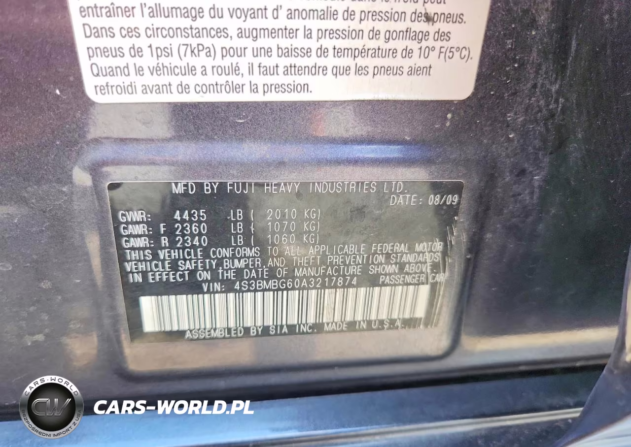2010 Subaru Legacy 2.5I Premium VIN:4S3BMBG60A3217874 - 12