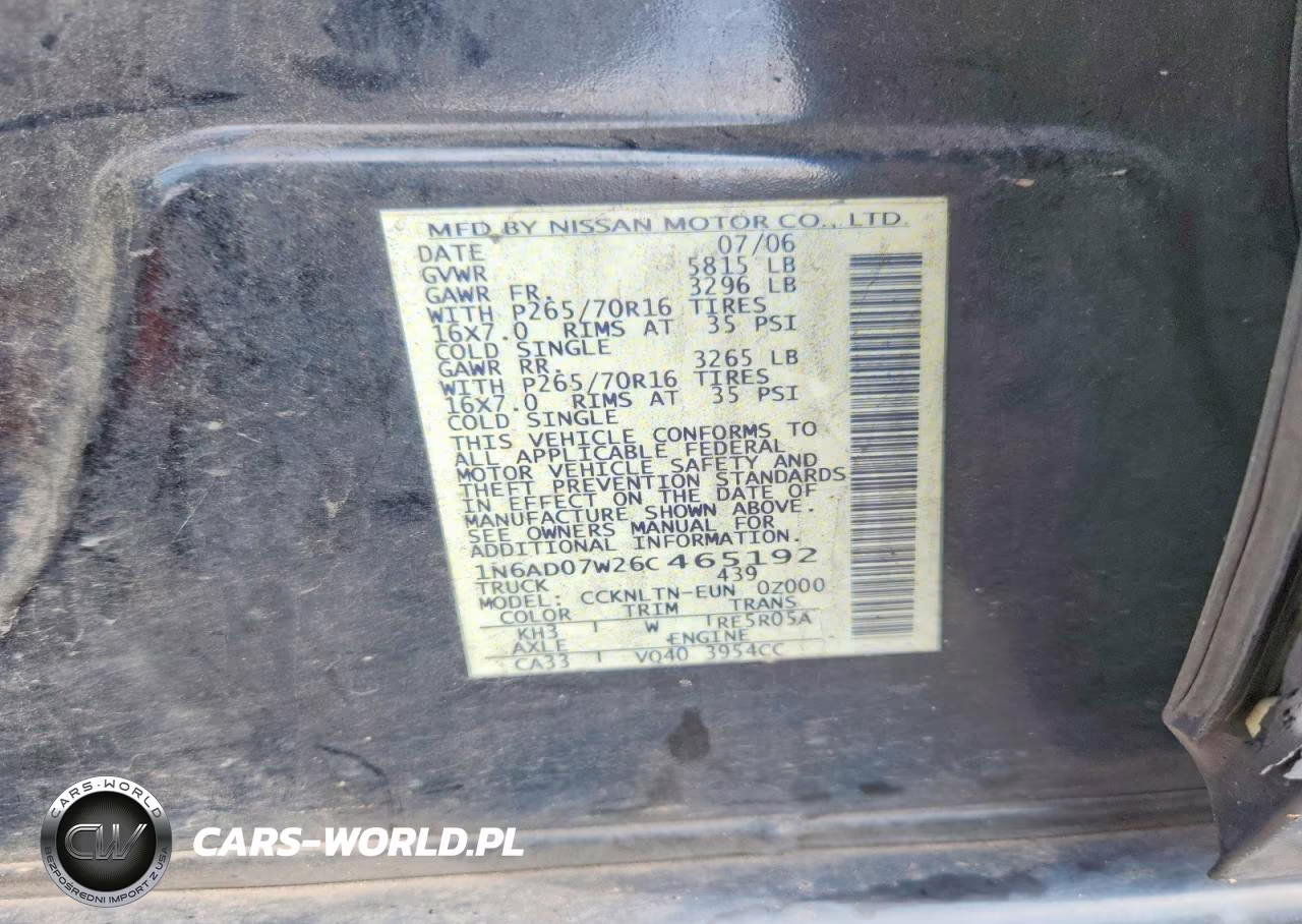 2006 Nissan Frontier Se VIN:1N6AD07W26C465192 - 13
