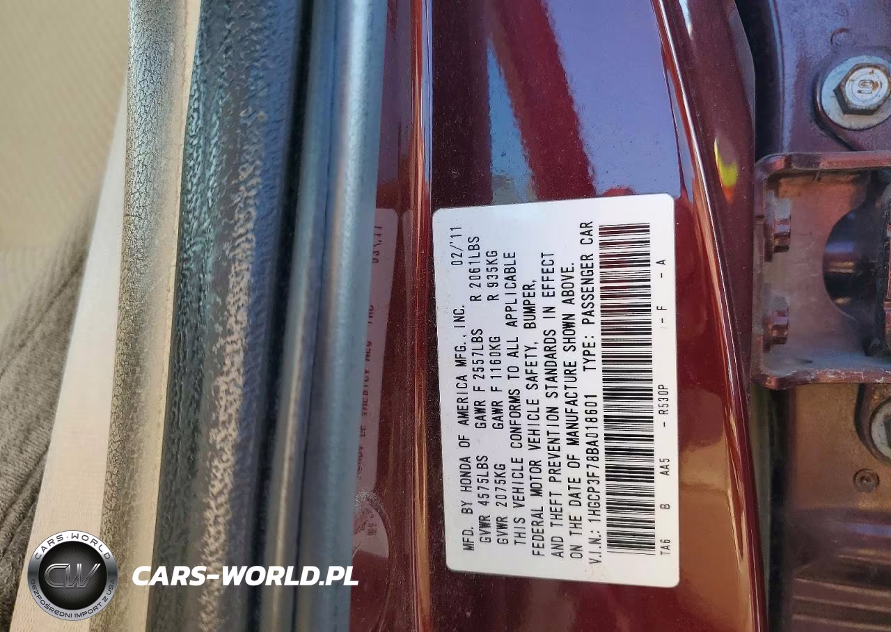 2011 Honda Accord Ex VIN:1HGCP3F78BA018601 - 12
