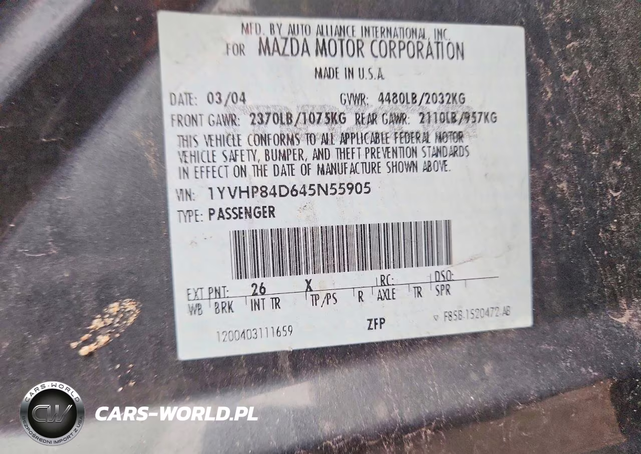 2004 Mazda 6 S VIN:1YVHP84D645N55905 - 12