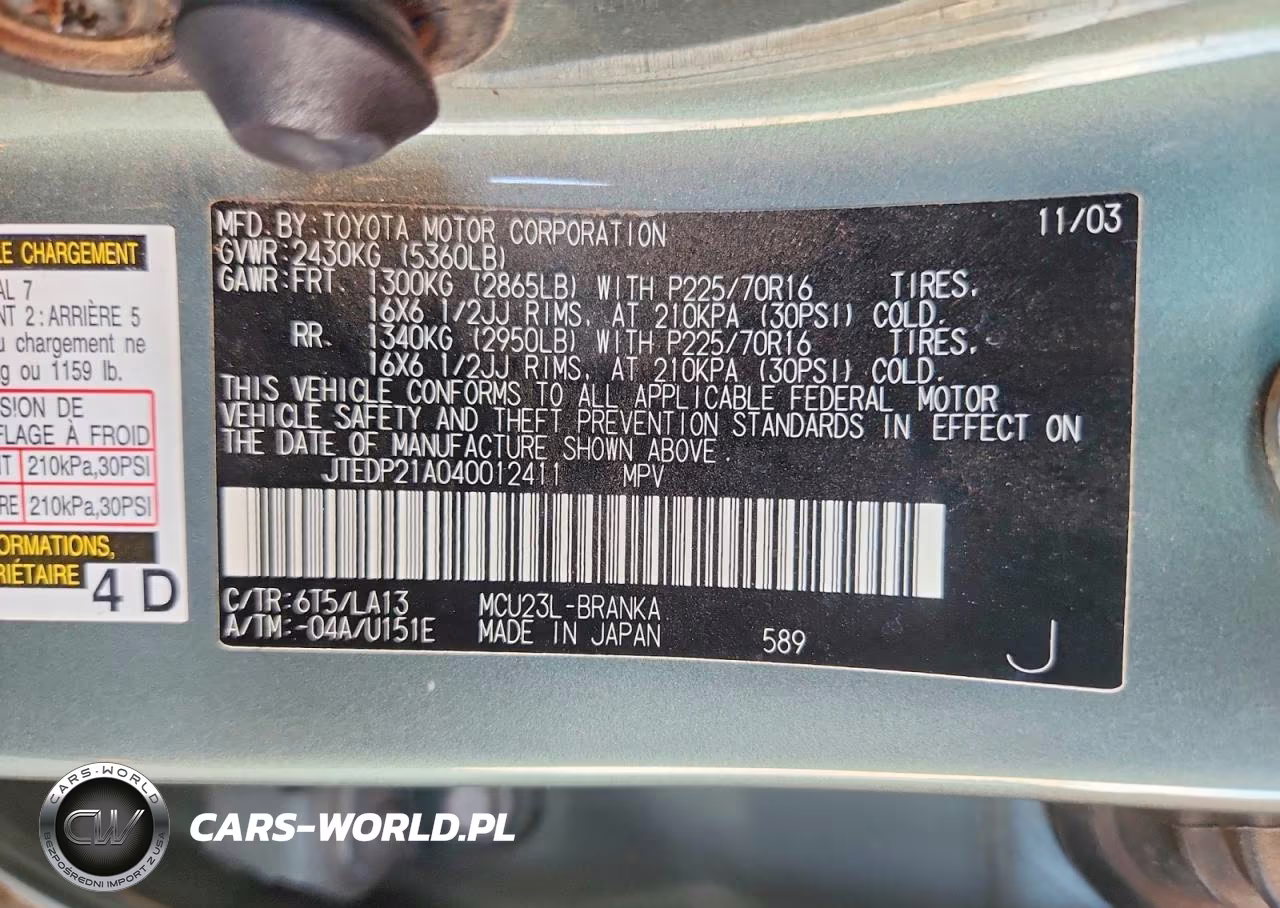 2004 Toyota Highlander Base VIN:JTEDP21A040012411 - 13