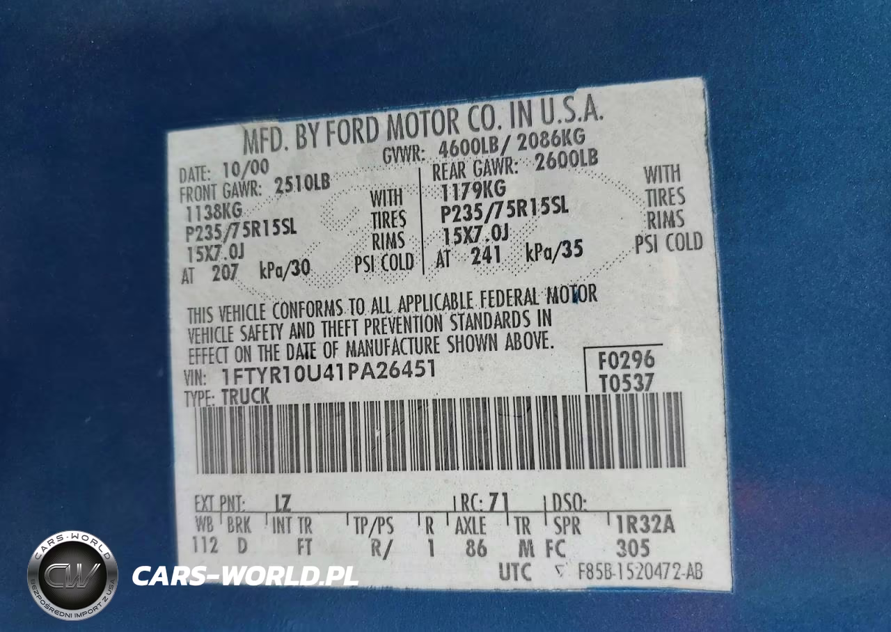 2001 Ford Ranger VIN:1FTYR10U41PA26451 - 12