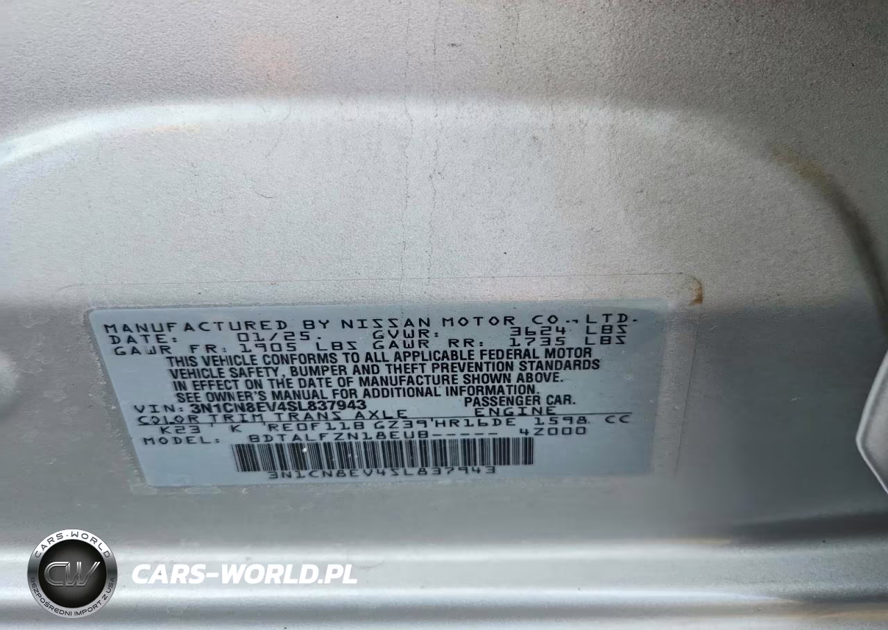 2025 Nissan Versa Sv VIN:3N1CN8EV4SL837943 - 12
