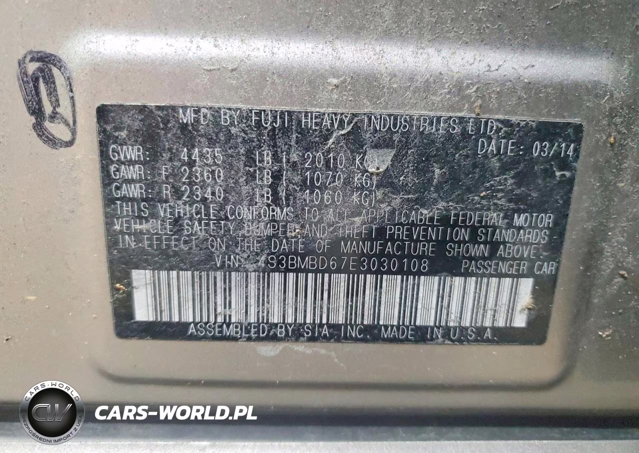 2014 Subaru Legacy 2.5I Premium VIN:4S3BMBD67E3030108 - 12