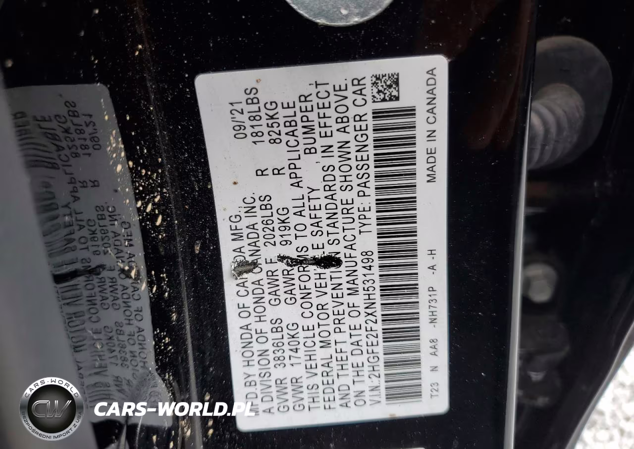 2022 Honda Civic Lx VIN:2HGFE2F2XNH531498 - 12