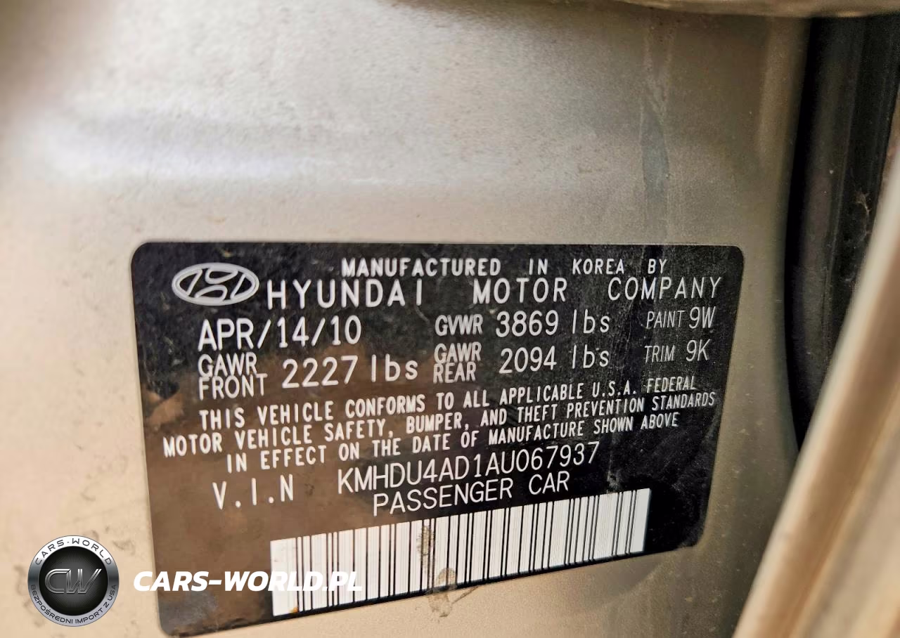 2010 Hyundai Elantra Gls VIN:KMHDU4AD1AU067937 - 12