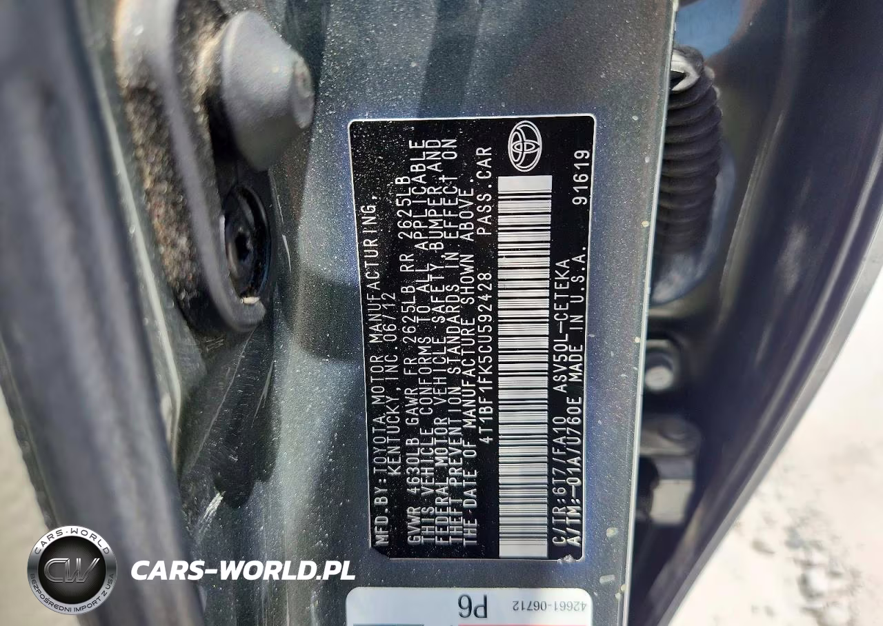 2012 Toyota Camry L VIN:4T1BF1FK5CU592428 - 12