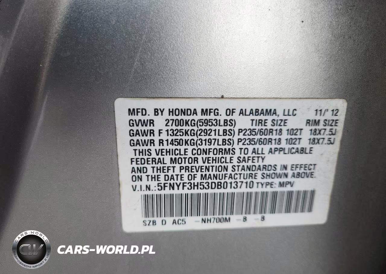 2013 Honda Pilot Exl VIN:5FNYF3H53DB013710 - 13