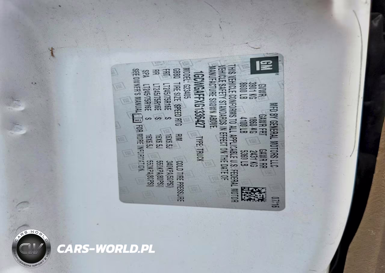 2016 Chevrolet Express G2500 VIN:1GCWGAFFXG1336427 - 13