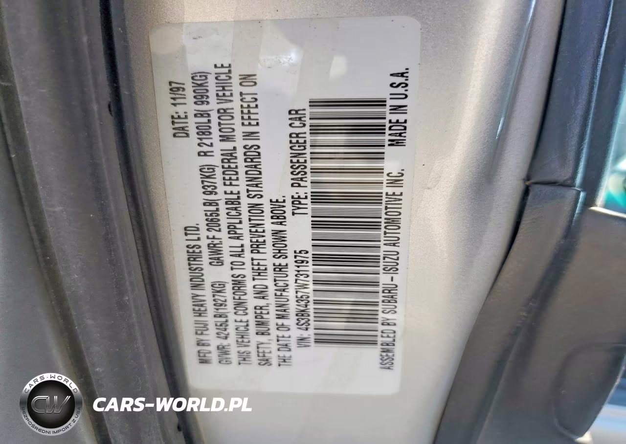1998 Subaru Legacy L VIN:4S3BK4357W7311975 - 13