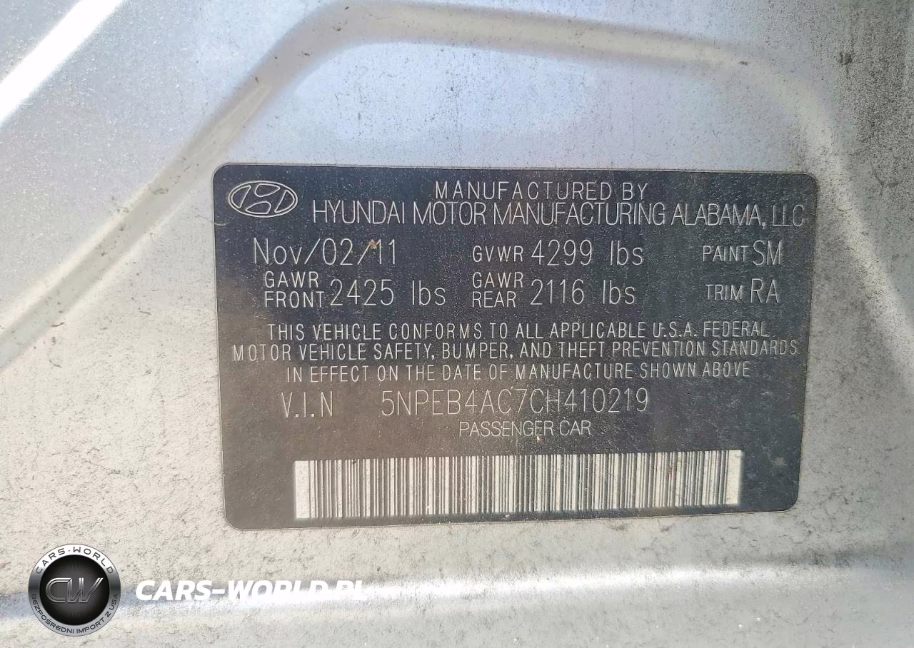 2012 Hyundai Sonata Gls VIN:5NPEB4AC7CH410219 - 12