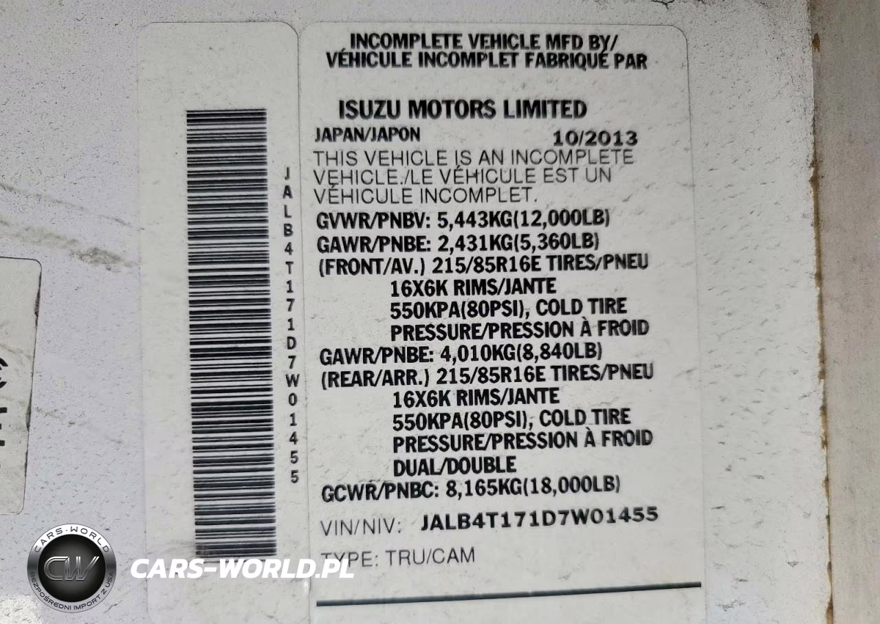 2013 Isuzu Npr Hd Delivery Truck VIN:JALB4T171D7W01455 - 12