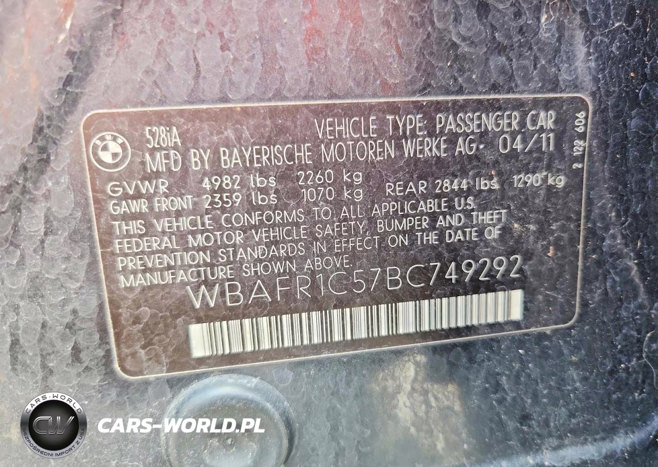 2011 BMW 528 I VIN:WBAFR1C57BC749292 - 12