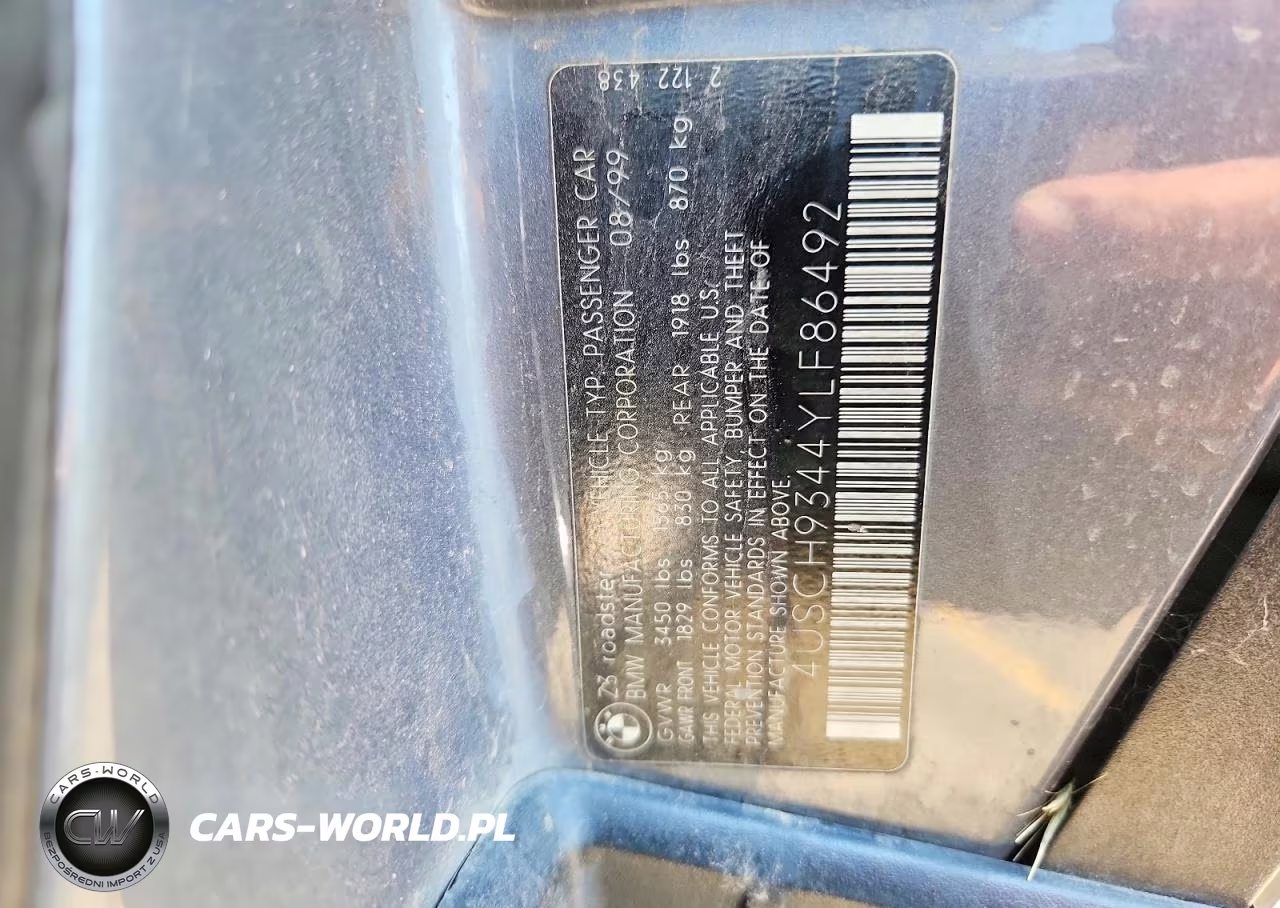 2000 BMW Z3 2.3 VIN:4USCH9344YLF86492 - 12