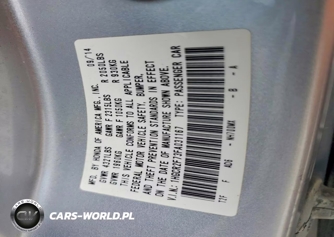 2015 Honda Accord Ex VIN:1HGCR2F73FA031167 - 12