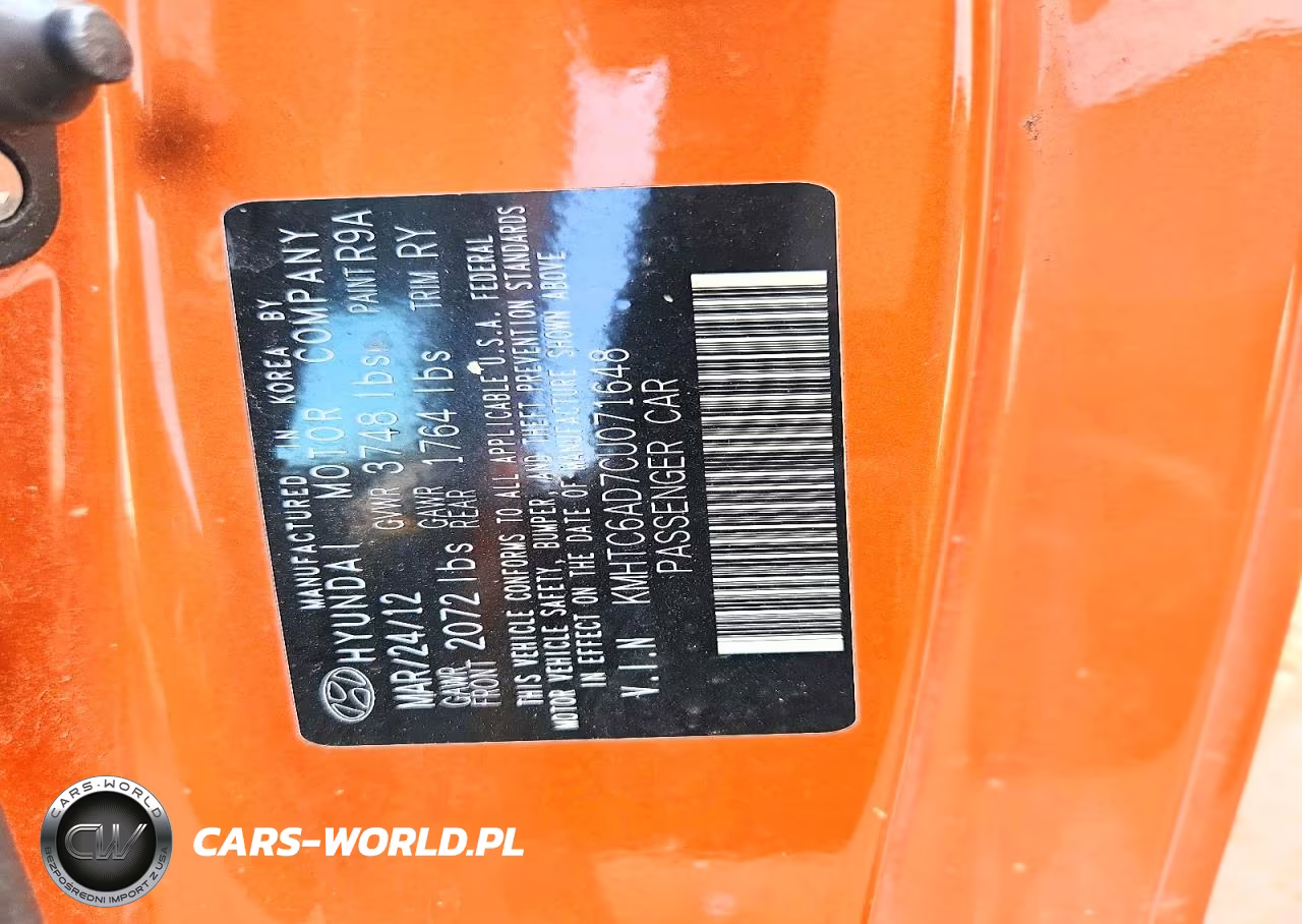 2012 Hyundai Veloster Base VIN:KMHTC6AD7CU071648 - 13