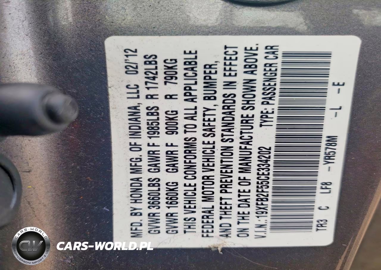 2012 Honda Civic Lx VIN:19XFB2F55CE334202 - 12