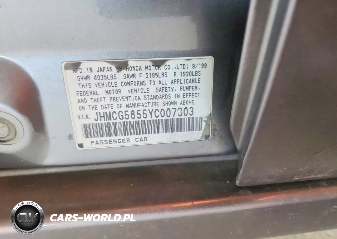 2000 Honda Accord Ex VIN:JHMCG5655YC007303 - 12