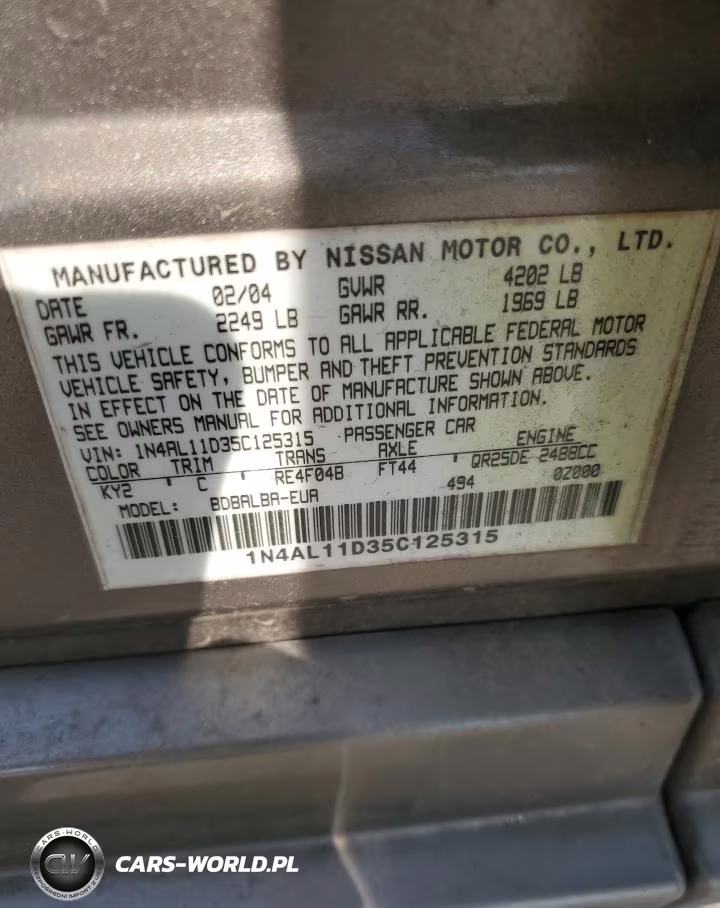2005 Nissan Altima 2.5 VIN:1N4AL11D35C125315 - 12